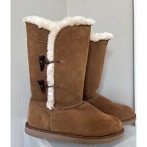 Mossimo Supply Co Brown Chestnut Suede Mid Calf Boots Cream Fur Women's 10